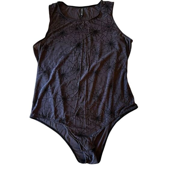 Torrid Curve Womens 2 US 2X Flocked Mesh Bodysuit Brief Panty Spider Web Print - Picture 2 of 13